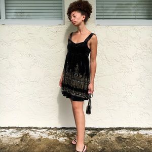 Free People Baby Doll Black Velvet Mini Dress